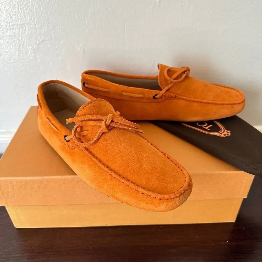 Tod's Men's Orange Soft Suede slip-on comfort Loafers size EU38/ US5,5 NIB
